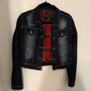 Rue21 Dark Denim Jacket with Red Plaid Interior